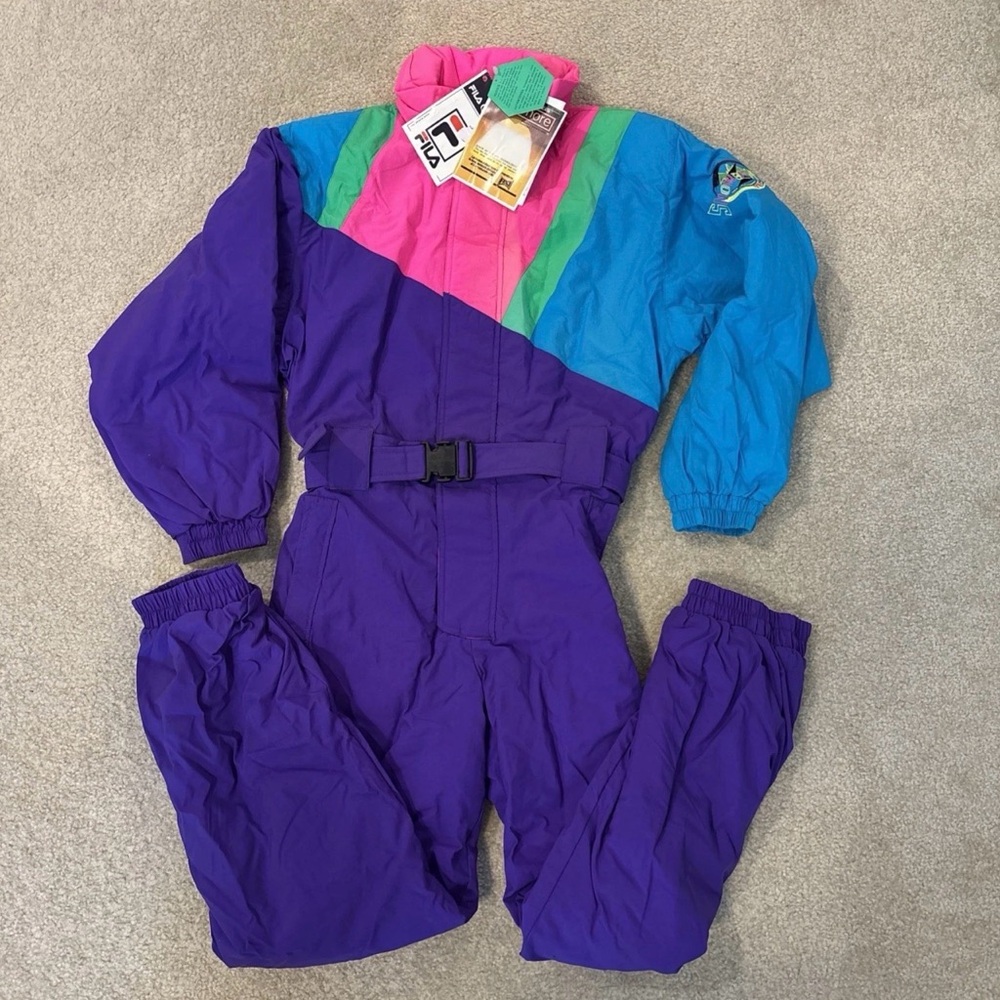 Fila Snowbeach Purple Neon One Piece Ski Snowboard Suit Kids Size 11-12 Thermore